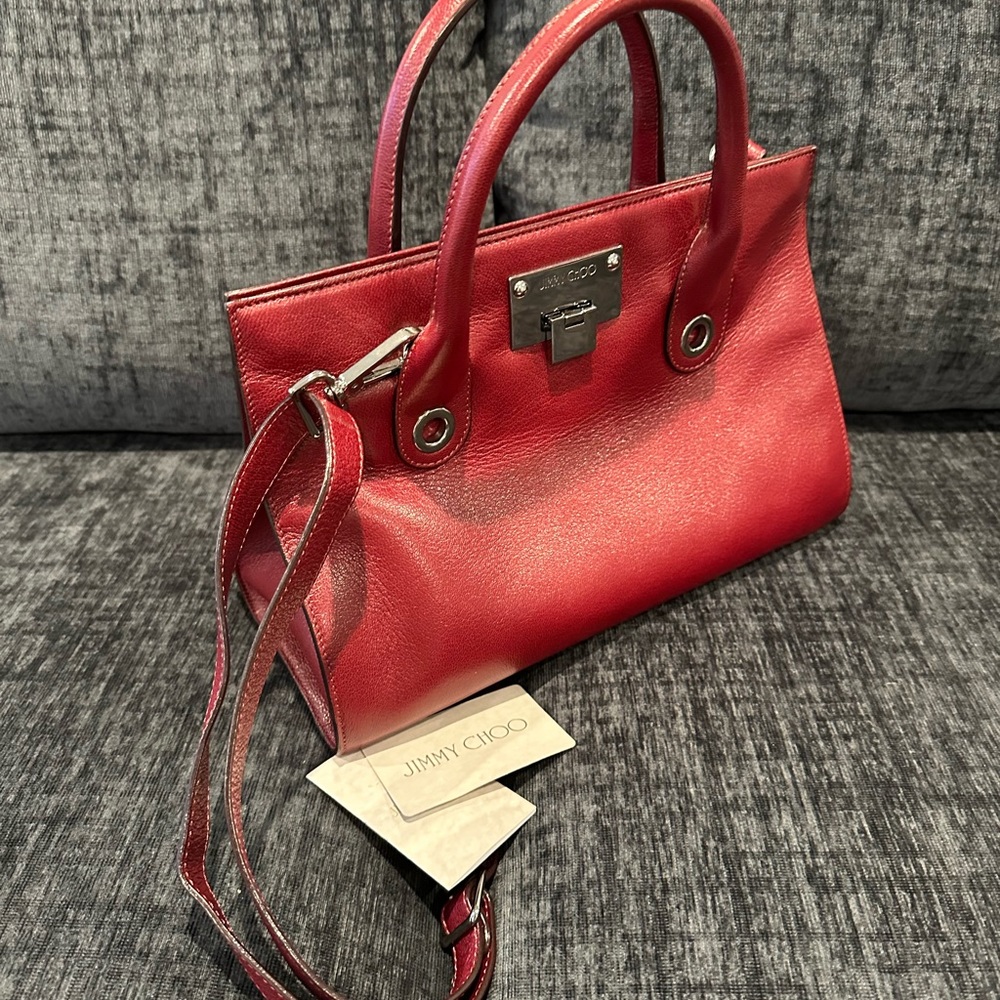 Authentic JIMMY CHOO Handbag/Shoulder/Tote Bag. Beautiful Color.Genuine Leather.